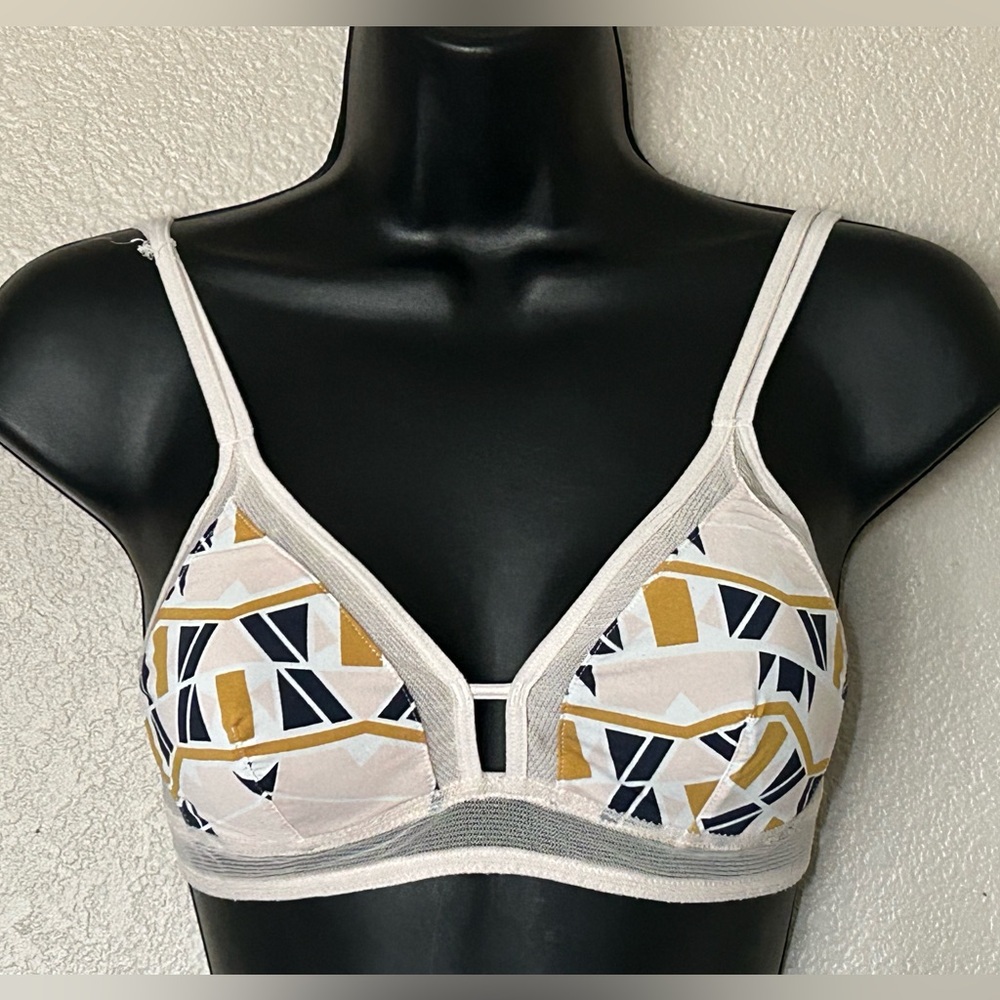 Lively Busty Bralette Geometric Print Mesh Cutouts Adjustable Bra Sz S